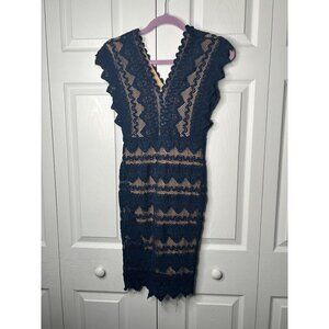 Nightcap Antoinette Navy Blue Lace V-Neck Cap Sleeve Mini Dress Women's 2 Small